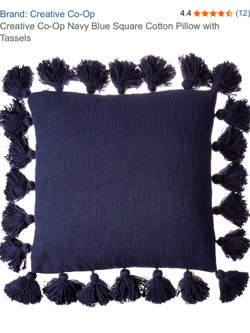 Handwoven Tassel Throw Pillow Cover - Navy BNWT CREATIVE CO-OP.